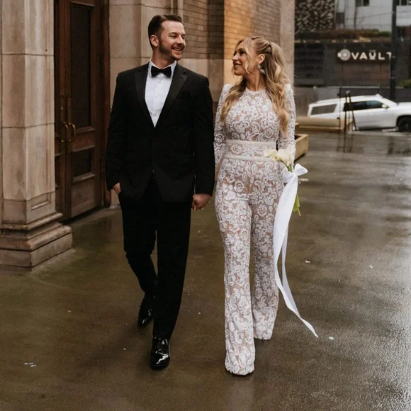Nadine Merabi White Bridal Jumpsuit